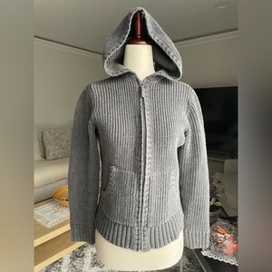 Liz Claiborne Gray Knit Hooded Zip Sweater